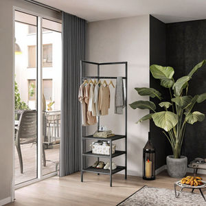 Multi-Function Metal Coat Rack with Double Tiers Bedroom <b>Corner</b> Hanging Clothes Hanger and Cabinet Storage Shelf for Wardrobe - Product Image 3