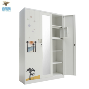 Armoire à vêtements <span class=keywords><strong>en</strong></span> acier, grande armoire, meubles de chambre à coucher <span class=keywords><strong>en</strong></span> métal, 3 portes avec miroir, grand espace de rangement - Product Image 6