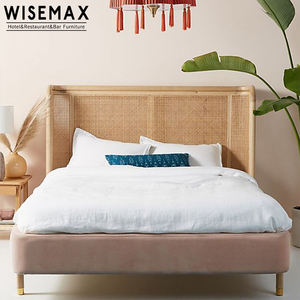 WISEMAX FURNITURE <span class=keywords><strong>Letto</strong></span> con Testiera in Rattan Design Semplice per Hotel e Casa, Struttura <span class=keywords><strong>Letto</strong></span> in Velluto <span class=keywords><strong>Rosa</strong></span> Queen Size in Legno - Product Image 3