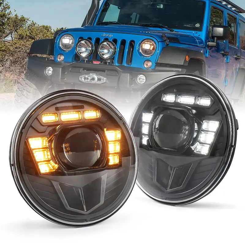 OVOVS Новый машинки-трансформеры светодиодные фары круглый 7 дюймов светодиодные фары для Jeep JK правой кнопкой мыши ручным приводом