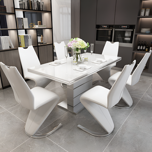 Luxury High <strong>Gloss</strong> <strong>White</strong> Wood Glass Rectangular <strong>Dining</strong> <strong>Table</strong> <strong>and</strong> <strong>Chair</strong> Combination Apartment Household Furniture <strong>Dining</strong> <strong>Table</strong> Set - Product Image 1