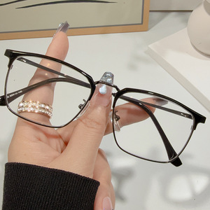 Semi-Rimless Rectangle Eyeglasses <b>Frame</b> Plano Lenses Anti-Blue Light Photochromic Lightweight Unisex <b>Metal</b> <b>Frame</b> - Product Image 4