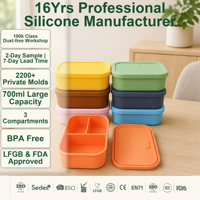Voedselveilige siliconen bentobox, lekvrij, 3 compartimenten, magnetronbestendig, herbruikbare voedselcontainer voor kantoor, school, picknick, kinderen en volwassenen