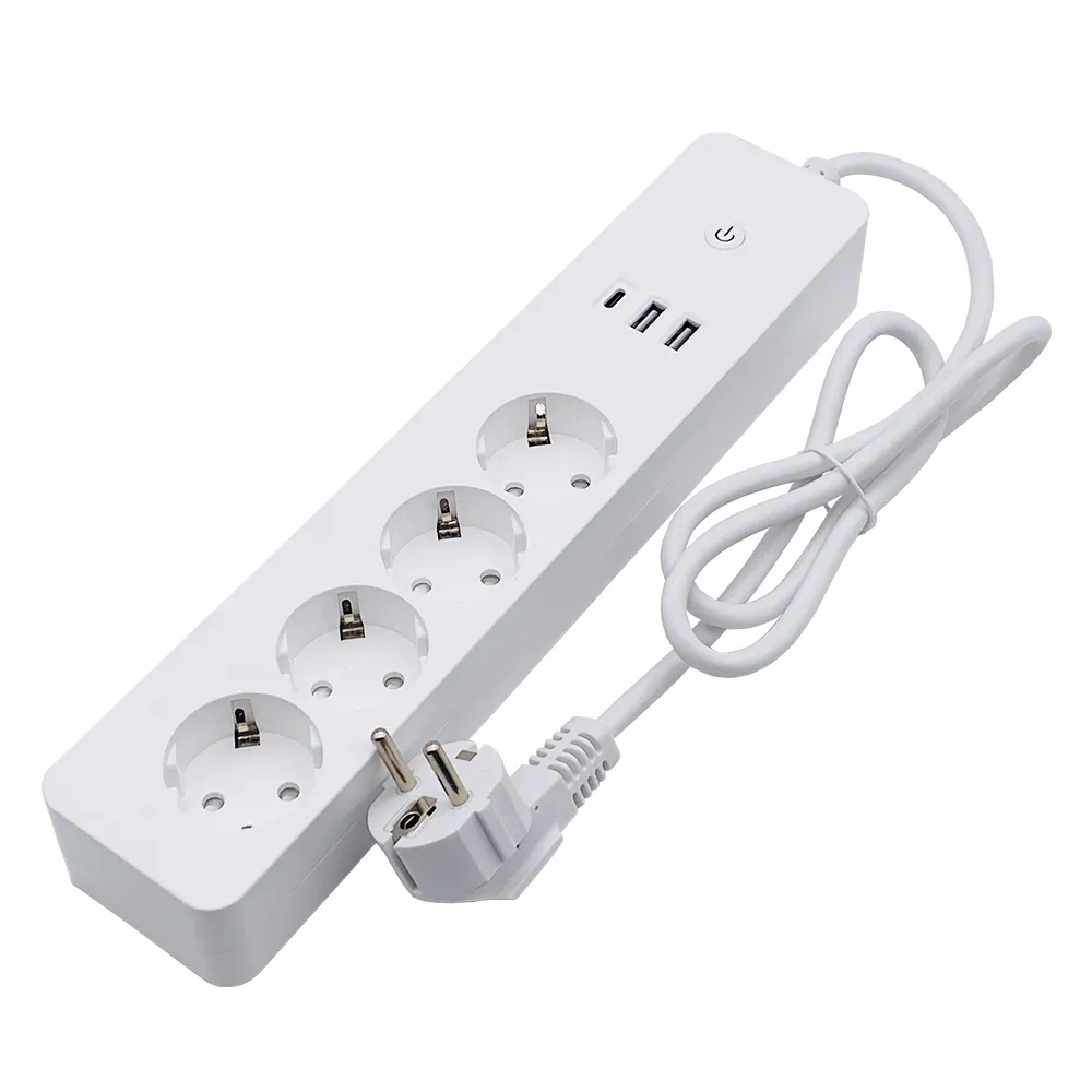Factory Direct 4 AC Outlets Tuya WIFI Extension Socket European Standard Power Strip With 1 Type C And 2 USB Output Ports