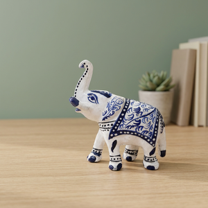 Figurine d'éléphant en métal émaillé en poterie bleue faite à la main avec motif floral, statue traditionnelle indienne pour table - Product Image 2