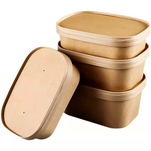 Vente en gros de bols à salade rectangulaires jetables écologiques de 500ml avec couvercles en papier brun en quantité personnalisable bols carrés jetables - Product Image 6
