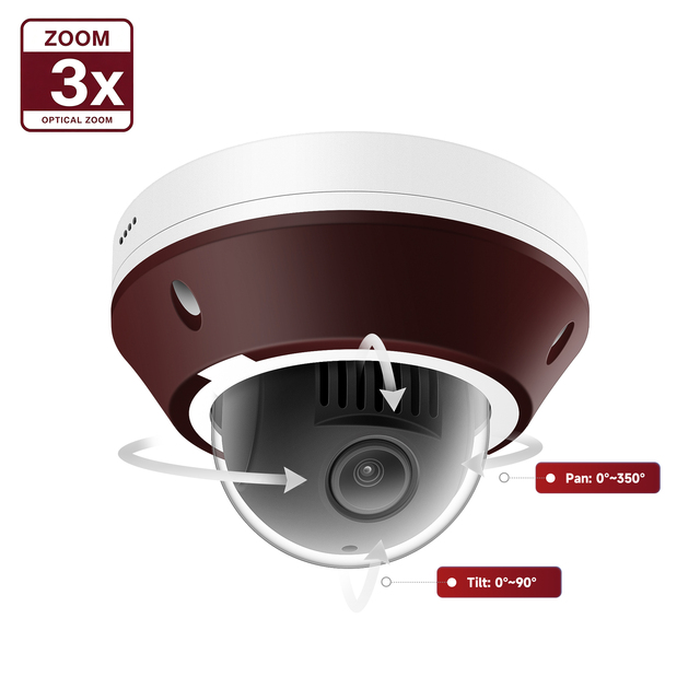 8MP IMX415 Mini Dome PTZ IP Camera 3X Optical Zoom 2Way Audio 350° Vandalproof IK10 PoE Security Camera with 20-30M IR distance