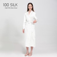 Nouvelle Arrivée Robe de Chambre/Chemise de Nuit Femme Été Sexy 100% Soie de Mûrier Respirante Col en V Manches Longues Vêtement d'Intérieur
