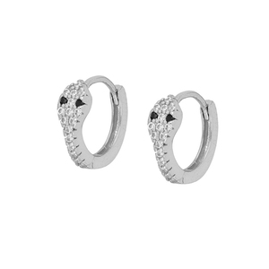 Pendientes de Aro Pequeños de Plata de Ley S925 con Circonita Negra en Forma de Serpiente - Product Image 2