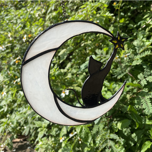 Modern Easter Stained Glass Crafts Moon Cat Pendant-Mother's Day Cross-Border Gift for Home Decoration Holiday Supplies