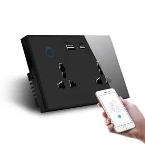 MAKEGOOD tuya smart universal socket 16A smart socket with type C Alexa power metering glass panel smart wifi wall socket UK