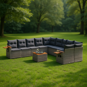 Conjunto de Sofás de Jardín de Ratán Moderno, Muebles de Exterior para Más de 10 Personas, Resistentes a la Intemperie, Diseño Contemporáneo, Gris Oscuro - Product Image 2