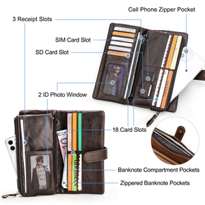 Portefeuille RFID Contact's Dropship en Cuir Véritable Vintage avec Fermoir pour Hommes, Portefeuille Téléphone Grande Capacité, Pochette en Cuir pour Hommes et Femmes - Product Image 4