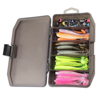Kit de 76 leurres souples de pêche à queue de pagaie, leurres coulants à tête plombée barbelée, boîte de matériel de pêche