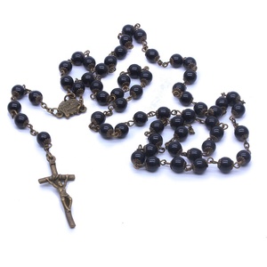 Cattolico fatto a mano Lours centrotavola rosari 8mm perle di pietra nera per fare gioielli - Product Image 4
