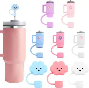 Cute Cartoon Silicone Straw Cap Dust Proof Topper Beverage Milk Tea Straw Cover 8MM 10MM Straw Plug Cap