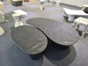Meubles de salon en pierre naturelle SH Surface ondulée Table basse en marbre basalte noir Ensemble de deux <span class=keywords><strong>tables</strong></span> gigognes Table centrale - Product Image 3