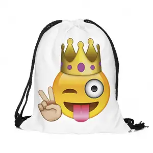 Promocional E-Moji Logo Impresso Poliéster Gym Drawstring Bag, Custom Drawstring Nylon Mochila