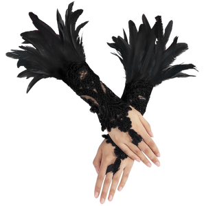 Gants gothiques punk avec manchettes en plumes, chauffe-bras en plumes de coq naturellement teintes pour <span class=keywords><strong>carnaval</strong></span>, spectacle, fête, cosplay, costume de demoiselle d'honneur - Product Image 1