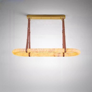 Lampe suspendue en cuir minimaliste moderne Anneau de suspension en marbre Lustre en cuivre d'albâtre naturel - Product Image 1