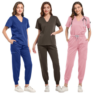 V-Neck Short Sleeve <b>Scrub</b> Set Unisex Moisture Wicking Knitted Hospital Uniforms For Doctors Summer Work <b>Clothes</b> - Product Image 1