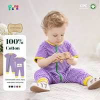 Combinaisons pour bébés filles personnalisées Puresun, Mardi Gras, OEM, 100% coton, rayées, manches courtes, volant vert sur le devant, 0-24 mois, vente en gros