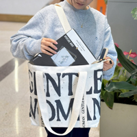 Bolso de mano de algodón de lona lisa de gran capacidad, bolso de mano con letras sólidas para mujer, bolso de compras para estudiante de trabajo