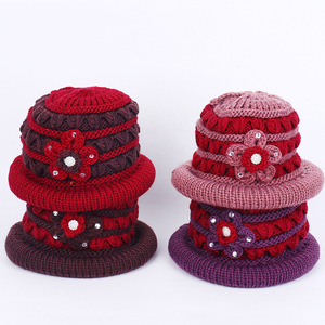 Chunky Wool Floral Knit <b>Hat</b> For Women <b>Warm</b> Fleece Lined Winter Bonnet 56-58Cm Acrylic Blend <b>Hat</b> - Product Image 3