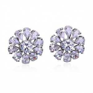 Pendientes de Oro Blanco con Flor, Cristal y Diamantes de Imitación, Corte Brillante Redondo, Engaste de Garra, Joyería de Moda Romántica para Boda de Mujer - Product Image 1