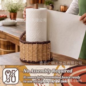 Woven Rattan <b>Paper</b> Holder Circular Eco-Friendly <b>Kitchen</b> Storage Rack - Product Image 3