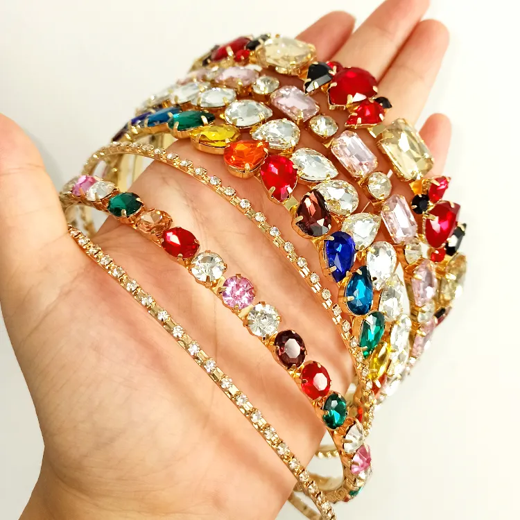 DS Gold Plated Women Colorful Crystal rhinestone headbands luxury