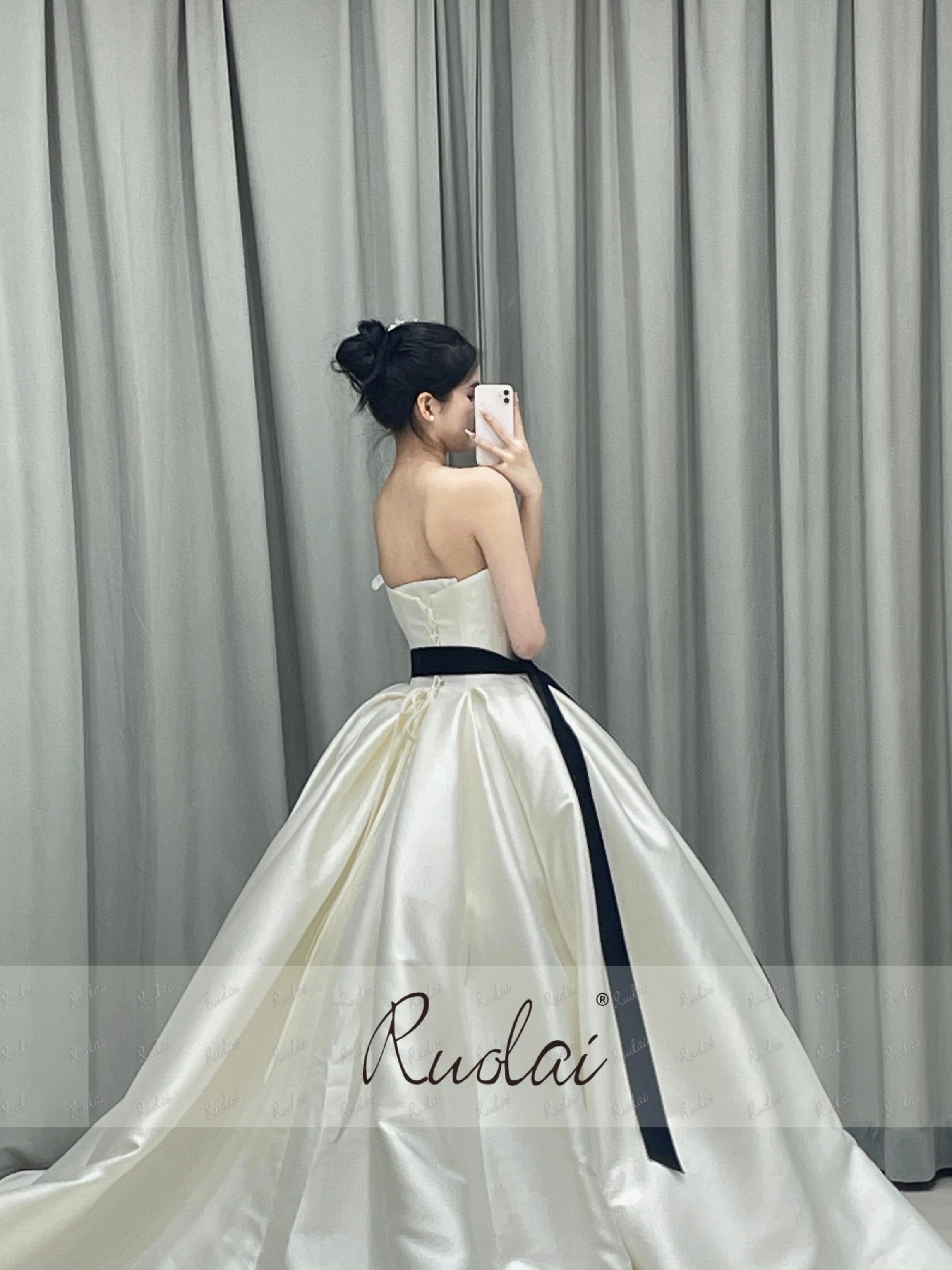 Ruolai ZD05183 Glamorous Satin Asymmetrical Neckline with Black Belt  Wedding Bridal Vestidos Gowns Dress| Alibaba.com