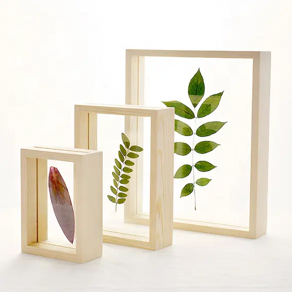 Cadre de Photo en bois de pin inachevé, de haute qualité, pour affichage de Table, à fleurs pressées Double face
