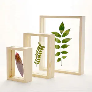 Unfinished Pine Wood Photo Frame Wooden Picture Frames Table Display Double Side Pressed Flower Frames