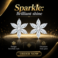 Boucles d'oreilles clous flocon de neige en argent sterling 925 avec moissanite marquise pour femme, couleur D, moissanite VVS1, boucles d'oreilles fleur