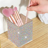 Organisateur de cosmétiques de bureau multifonctionnel décoré de diamants, seau de rangement pour pinceaux de maquillage en strass