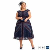 Robe de cérémonie grande taille à col bateau et manches courtes, avec superposition en dentelle 260 GSM, coupe trapèze, pour occasions formelles, OEM UK, tailles 1X-5X