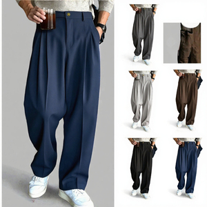 Pantalones de Traje para Hombre, de Pierna Ancha con Doble Pliegue, Cintura Media, Sin Arrugas, de Secado Rápido, Transpirables, Holgados, Formales, para Oficina y Bodas - Product Image 3
