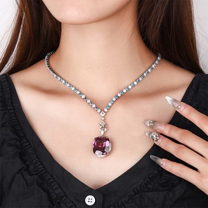 Trendy Jewelry Bright Finish Eco-friendly <b>Copper</b> 20*23mm Dried Rose Design Blue Purple Cubic Zirconia Pendant Necklace for Women - Product Image 6