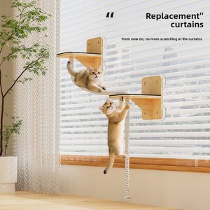 Cama Colgante Moderna <span class=keywords><strong>para</strong></span> <span class=keywords><strong>Gatos</strong></span> con Diseño de Cabina Espacial, Poste Rascador Flotante, de Madera, Desmontable, Lavable, Sin Perforaciones - Product Image 2