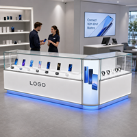 Comptoir d'exposition en verre pour téléphones portables, robuste, étanche, écologique, avec revêtement poudré et éclairage LED dissimulé pour vitrines