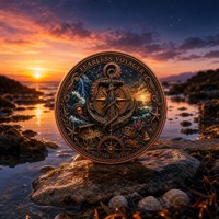 Pièce de monnaie commémorative en cuivre fin .999 de 1 once, motif trésor pirate, bijoux, lanterne, carte nautique, art crâne, artisanat métallique