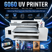 Printer UV Flatbed 6060 XP600 TX800 Dual Head CMYK Putih Varnish untuk Cetak Silinder, Cangkir, dan Casing Ponsel