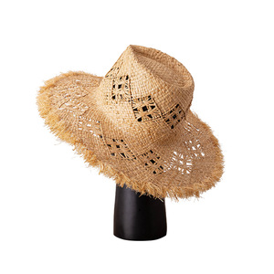 Sombrero de Paja Rafia Tejido a Mano con Rayas Naturales para Mujer, Estilo Panamá, con Cinta de Rafia, para Uso Diario, Viajes, Fiestas y Playa, Marca ANAN - Product Image 1