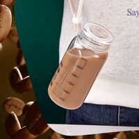 Bouteille d'eau graduée en verre borosilicate avec couvercle, portable, anti-fuite, design classique, pour thé glacé, café, lait, école