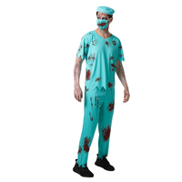 Déguisement d'Halloween d'Horreur pour Hommes, Tenue de Médecin Chirurgien Zombie Verte, Costume Adulte