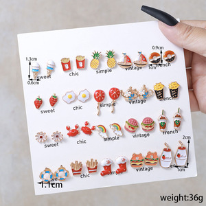 Cartoon Stud <b>Earrings</b> For Girls Colorful Zinc Alloy Drop <b>Earrings</b> With Resin <b>Posts</b> Kids Fashion Jewelry Set E1538-1 - Product Image 2