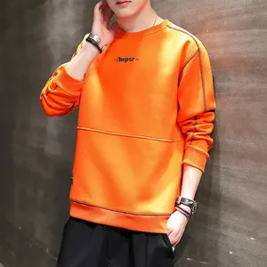 Haupt Herbst solide Farbe passende Rundhalsausschnitt Herren Trend knochellos langärmelig Pullover Oberteil mit Hoodie