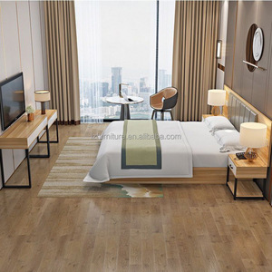 <b>Low</b> Priced 3 Star Hotel <b>Bed</b> Set Wooden <b>Frame</b> with Vertical Panel Upholstered Headboard and Matching Nightstands for Budget Hotel - Product Image 4
