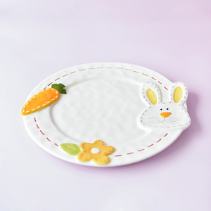 <strong>Stitch</strong> Embossed Bunny Porcelain Round <strong>Plate</strong> for Home Decoration and Easter Gift - Product Image 2